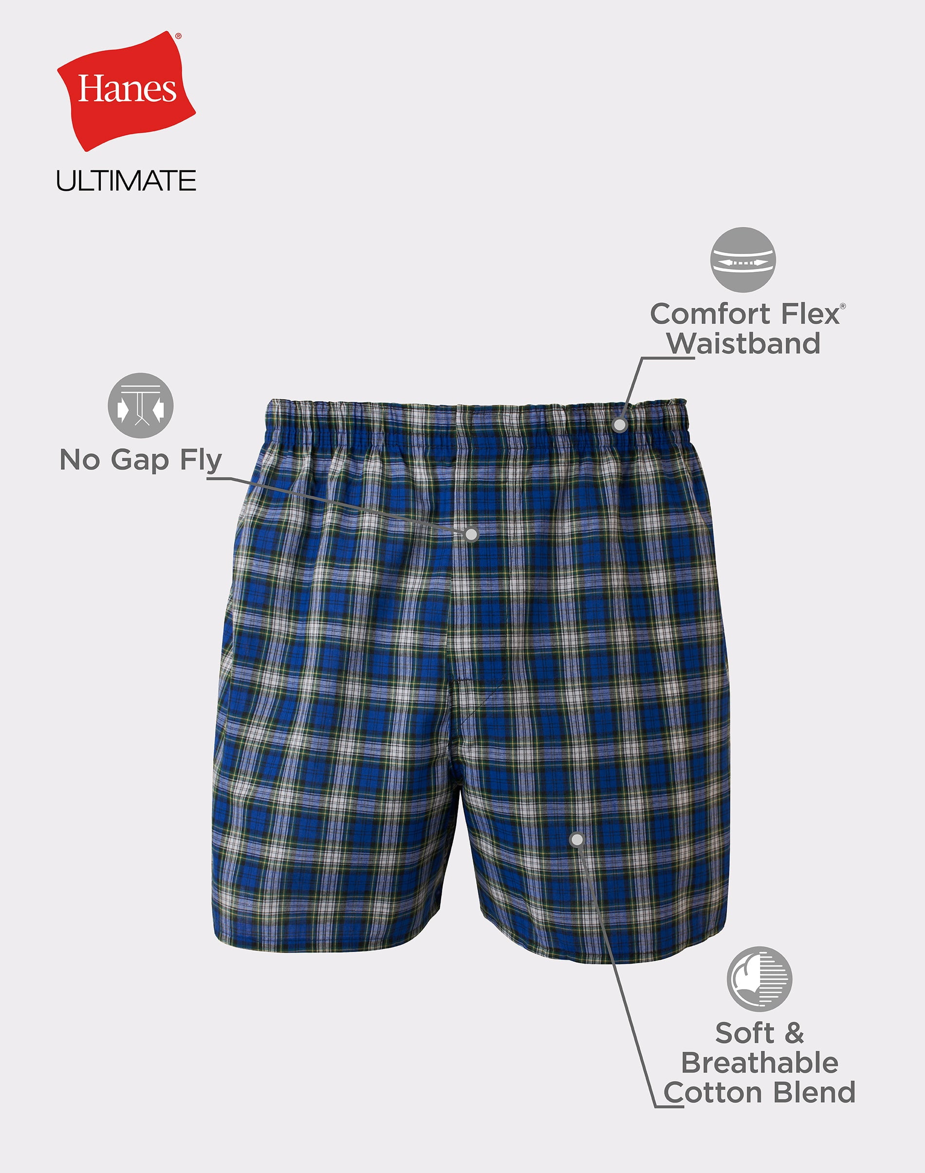 Men's Designer Underwear, Slim-Fit Boxers Blue/Green Tartan Plaid