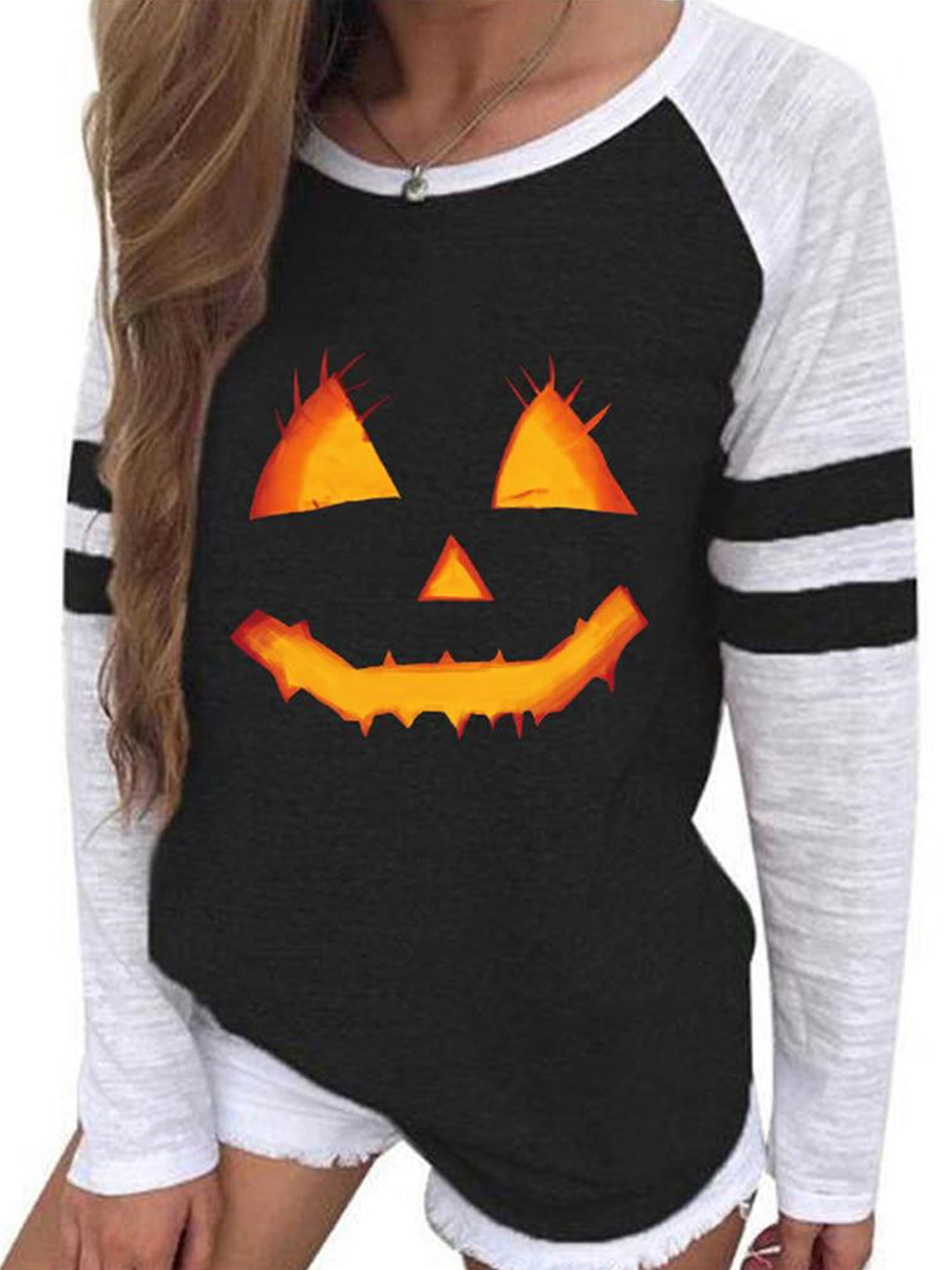 2X Halloween Raglan Super Cute LOVE Halloween with Jack O Lantern Design on premium Raglan 3/4 sleeve shirt plus size 3X