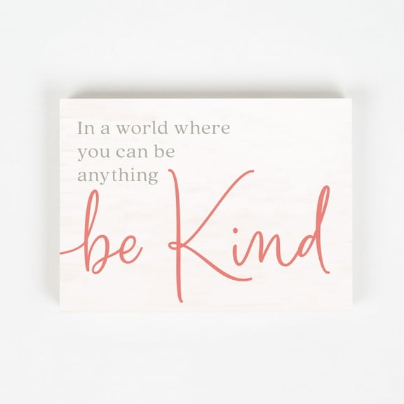 Be Kind Coral Pink 7.3 x 5.5 Pine Wood Decorative Word Block Sign