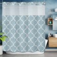 thumbnail image 2 of Light Blue Plaid No Hook Shower Curtain with Snap in Liner Retro Country Moroccan National Geometrical Plaid Waterproof Bathroom Shower Curtain with See Through Top Window for Bathtub 72" x 78", 2 of 9