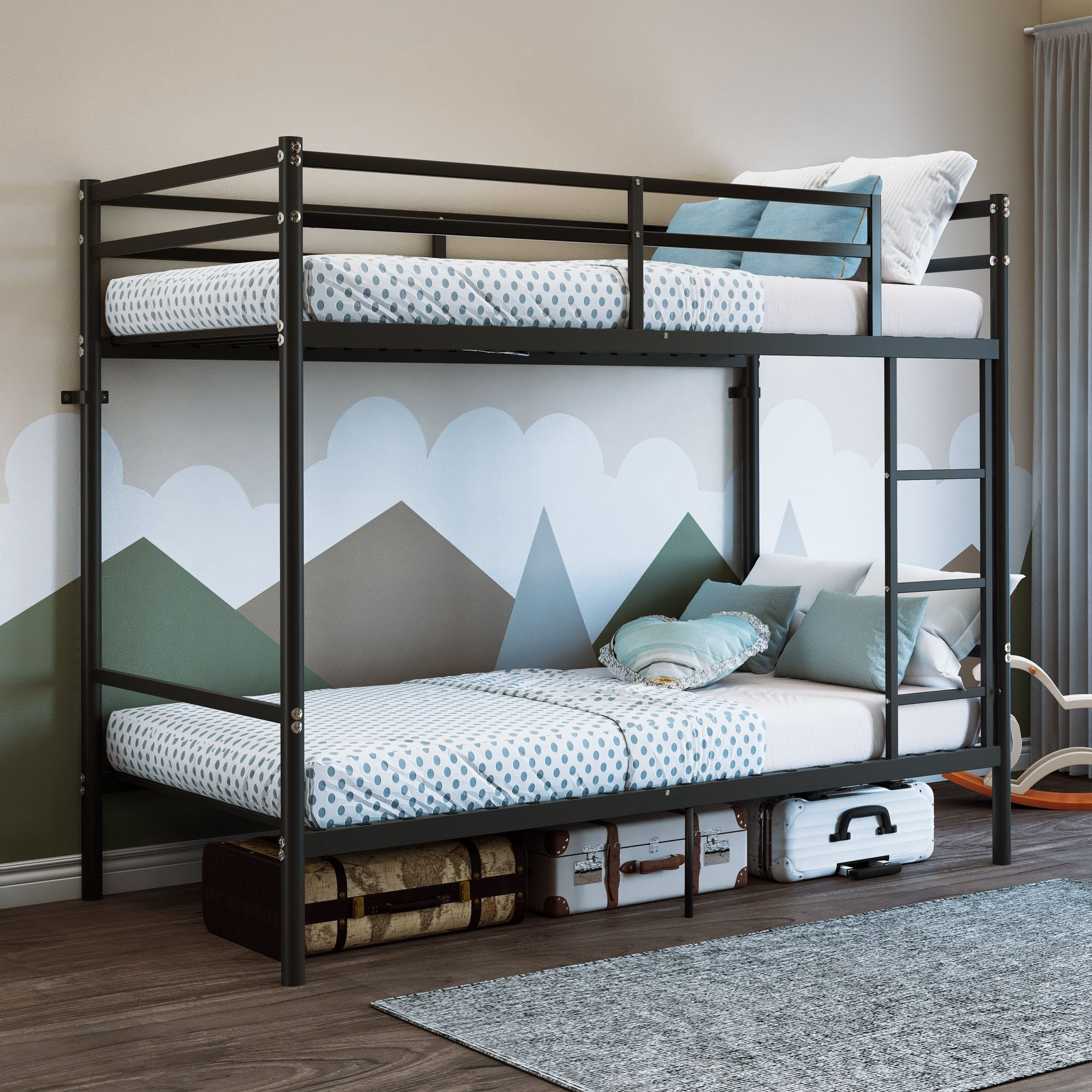 Alvantor Heavy Duty Twin over Twin Metal Bunk Bed with 14.29" Guardrails, Black