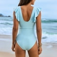 thumbnail image 6 of TTUHYWXI Womens Tummy Control Swimsuit V Neck One Piece Bathing Suits Lace-up Ruffle Swimwear (Blue, XL), 6 of 9