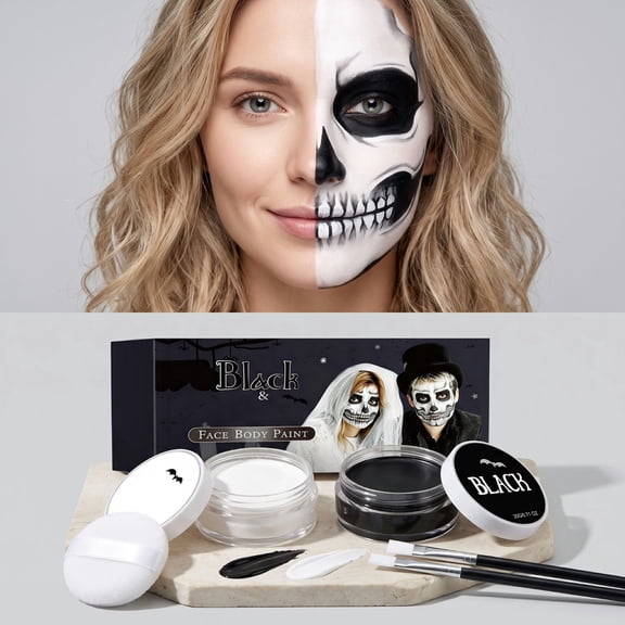 YiFudd Black & White Halloween Face & Body Paint Set, Clown & Vampire Makeup Cream Kit for Party Carnival Stage Costume, 2 Colors