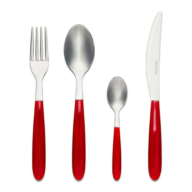 ARIMI Nilu Italian Stainless Steel 24 Piece Flatware Set - Service for 6 - Red Handle