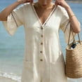 thumbnail image 4 of 2026 Jumpsuit for Women Summer and Fall Plus Size Fashion Solid V-Neck Short Sleeve Beach Vacation Pockets Button Short Jumpsuit, 4 of 8
