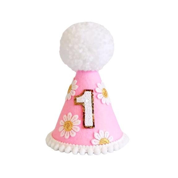Baby Girls 1st Birthday Party Hat, Felt Cloth Festival Celebration Caps Unique Decor Photoshoots Props for Shower Party