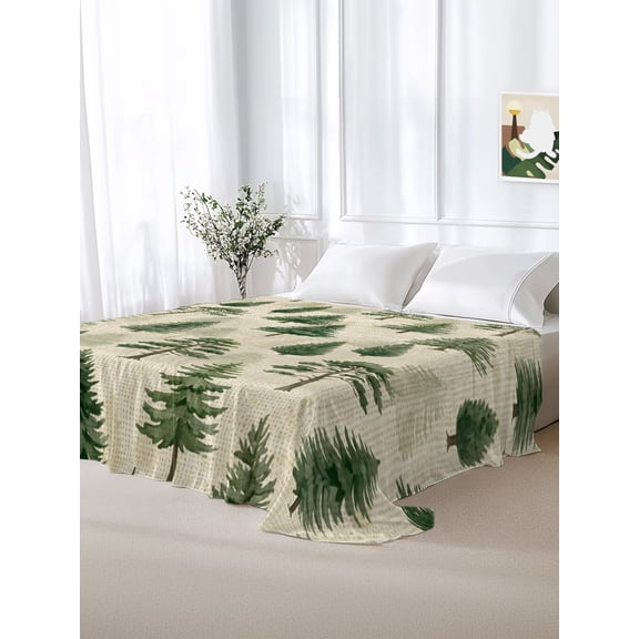 California King Size Flat Sheet Only,Merry Christmas Tree Green Soft Top Bed Sheets Breathable Bedding Sheet Xmas Trees Seamless Microfiber Hotel Luxury Top Sheets
