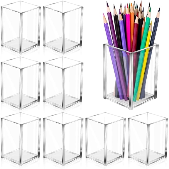 Rinapi 10 Pack Clear Acrylic Pen Holder Makeup Brush Holder Desktop Pencil Organizer Acrylic Pencil Cup Stationery Makeup Desk Office Pen Organizer