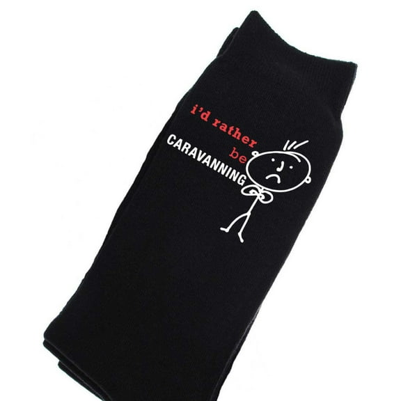 Men's I'd Rather Be Caravanning Black Calf Socks Fathers Day Dad Husband Boyfriend Uncle Grandpa Grandad Present