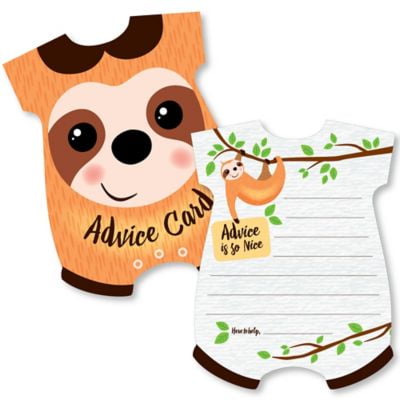 Let's Hang - Sloth  - Baby Bodysuit Wish Card Baby Shower Activities - Shaped Advice Cards Game - Set of 20