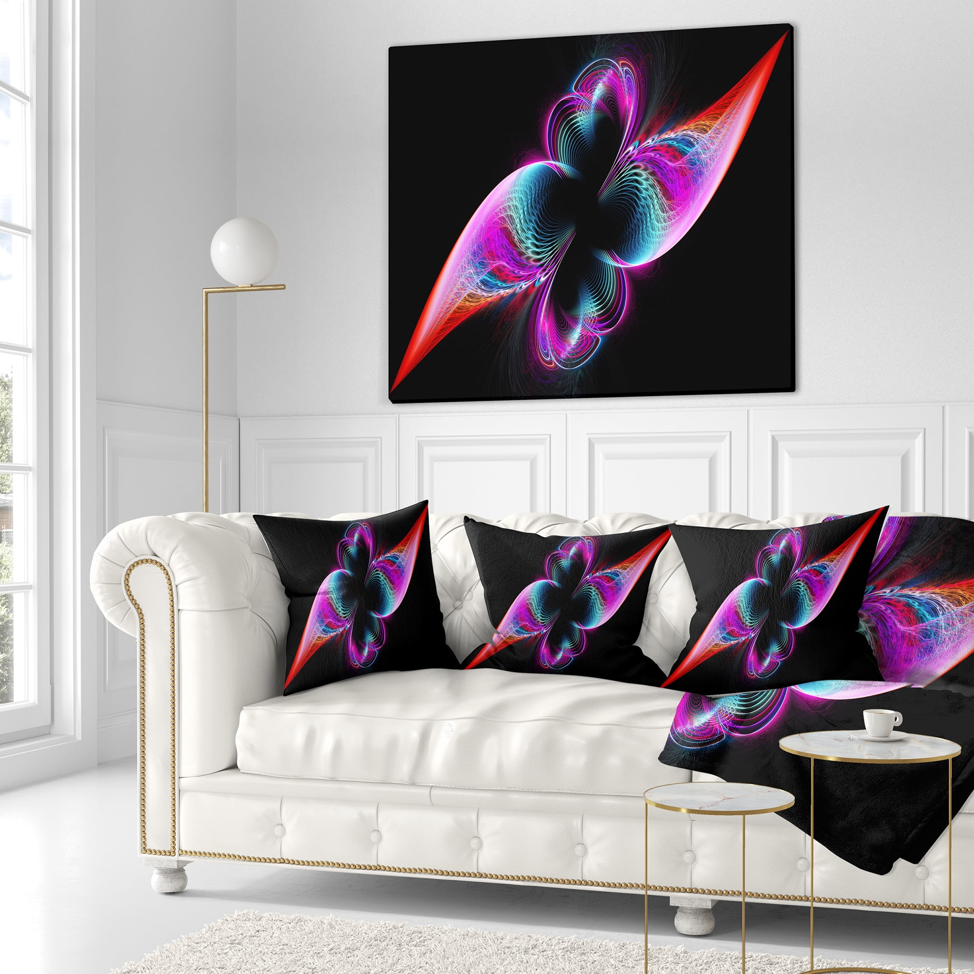 Designart Colorful Flower Fractal Rainbow - Abstract Throw Pillow - 18x18