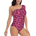 thumbnail image 3 of Haiem Pink Butterfly Women's One Piece Swimsuits Tummy Control One Shoulder Bathing Suits Ruffle Swimwear-XX-Large, 3 of 8