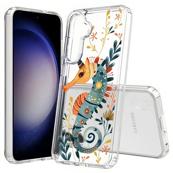 TalkingCase Slim Fit Phone Case Compatible for Samsung Galaxy S25(Not S25 Plus/Ultra), Seahorse Folk Art 1 Print, Lightweight,Flexible, USA Print