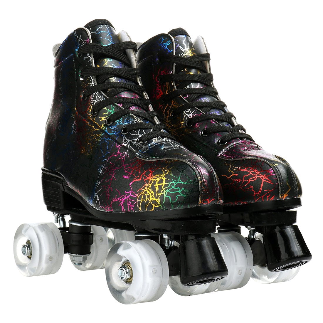 EONROACOO Womens Girls Boys Black Roller Skates Adult Light up Quad Skates(Women 7/Men 6)