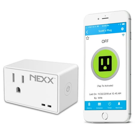 

Nexx WiFi Smart Plug NXPG-100W - Control Schedule and Monitor Appliances Lamps and More Using Smartphone Siri Amazon Alexa Google Assistant. No Hub Required White