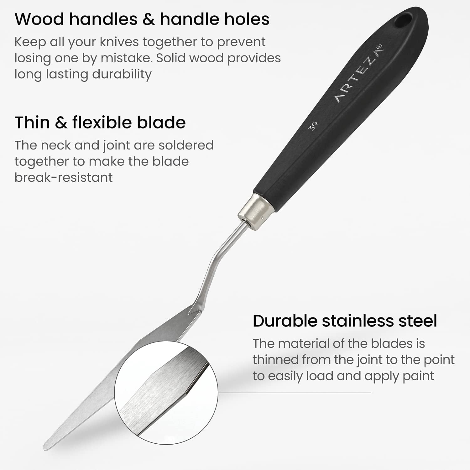 Knives 8-Pack, Sizes No. 1, 25, 7, 15, 39, 23, 17, 21, Durable Stainless Steel Blade & Break-Resistant Wooden Handle, Art Supplies for Oil & Acrylic Painting
