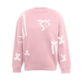 thumbnail image 3 of VISALY Women's Valentine sweater Bow Sweaters Basic Sweaters Tunic Sweater Basic Sweaters Fitted Pullover Sweater Tunic Sweaters Business Casual Sweaters Lightweight Sweaters Pink M, 3 of 5