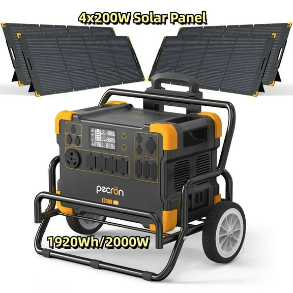 PECRON E2000LFP 1920Wh/2000W Portable Power Station with 4*200w Solar Panels Trolley Kit LiFePO4 Battery Solar Generator for Outdoor Camping Home Emergency