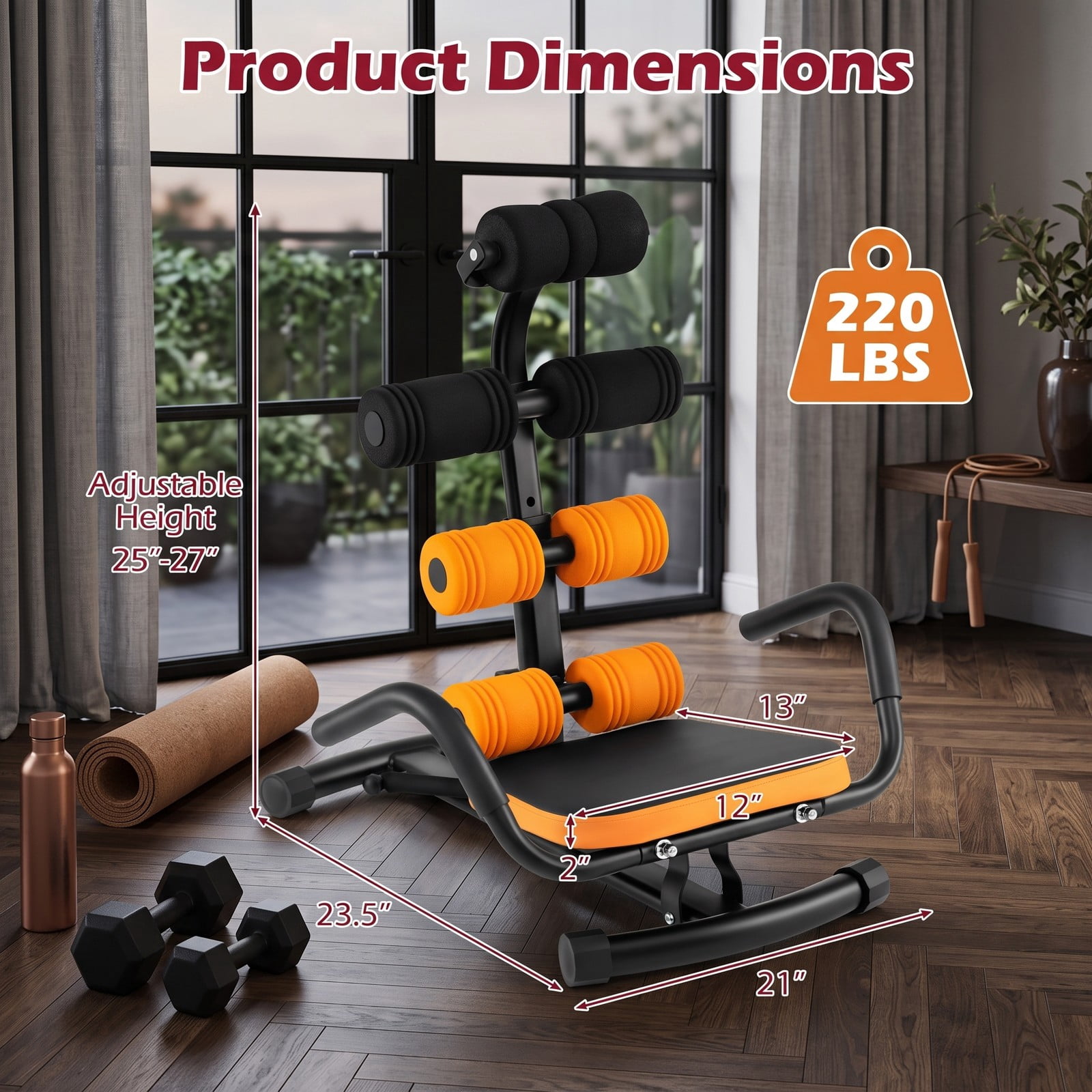 Airfind Abdominal Trainer Core Crunch Exercise Bench Machine, Adjustable Height Ab Twister Workout Equipment for Home Gym, Orange