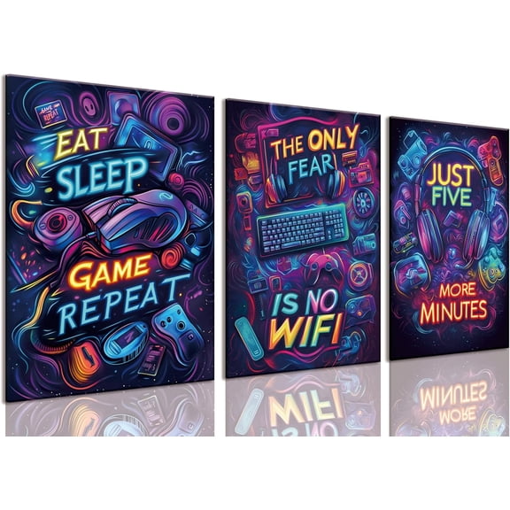 Hieng Video Game Wall Art Gaming Posters Gamer Wall Decor for Teen Boys Bedroom Graffiti Gamepad Headphones Canvas Prints Cool Pictures Pop Art Painting Men Room Decoration(Only canvas)