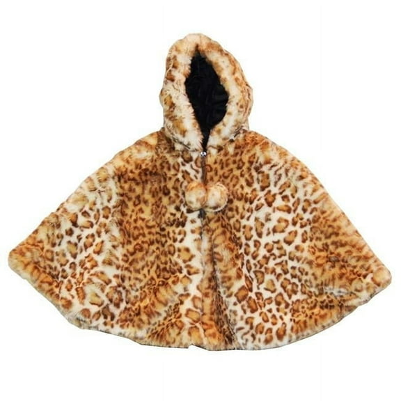 Little Girls Snow Leopard Faux Fur Poncho 5-6