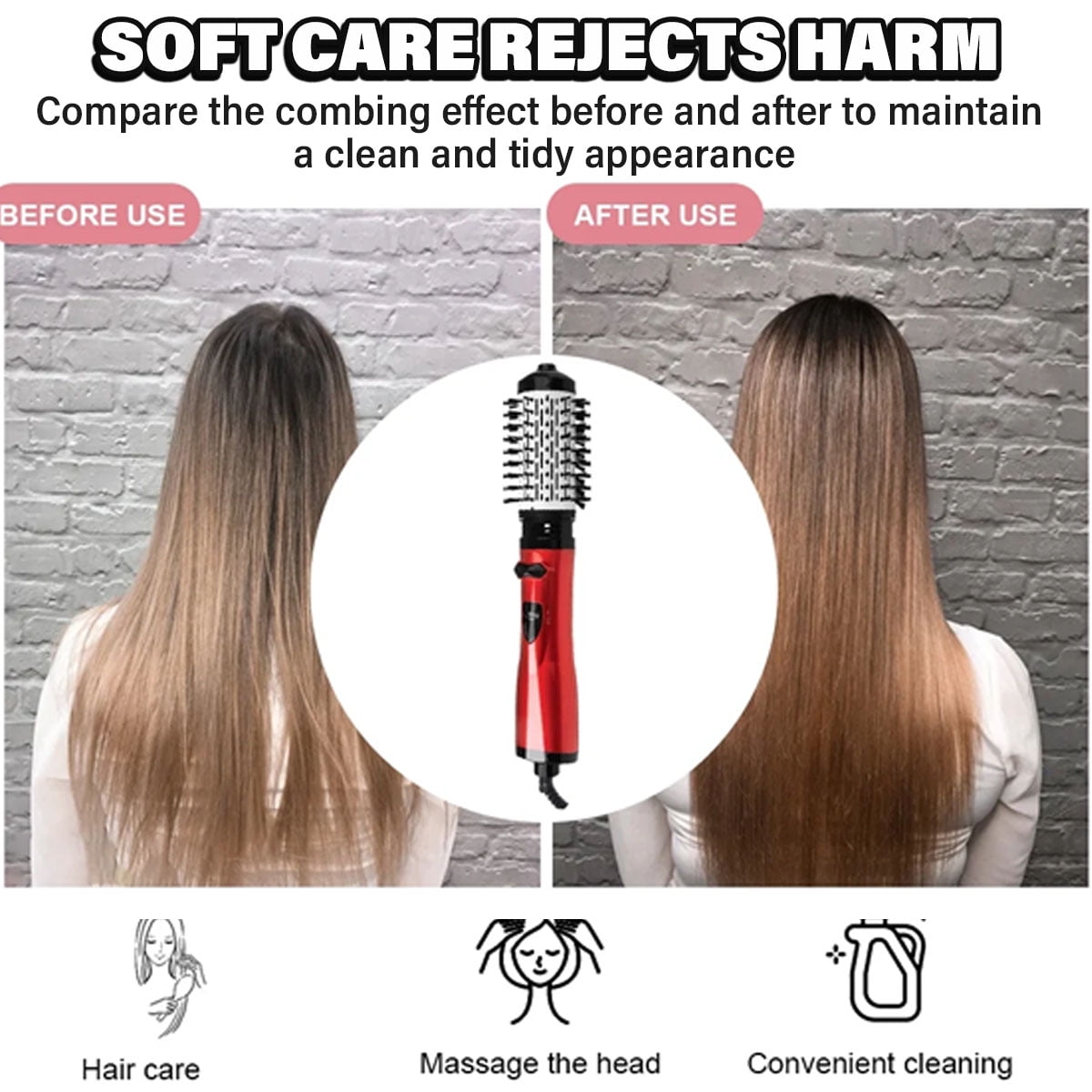 Yiliangx 3-in-1 hot air styler and rotating hair dryer, Hot Air Styler and Rotating Brush, rotating hair dryer brush spinning, Hot Air Styler & 360 Rotating Hair Dryer for Dry Hair, Curl Hair (Red)