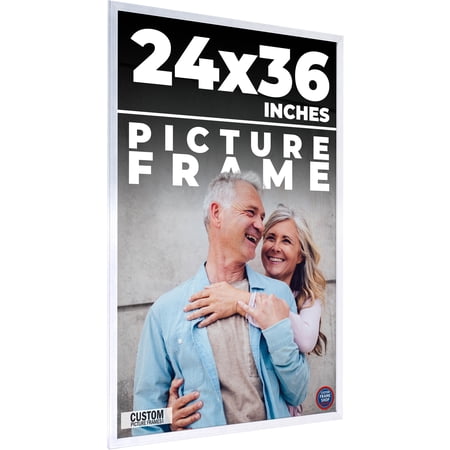 24x36 Silver Metallic Wood Frame - 'Brushed Steel' Thin - Great for Posters, Photos, Art Prints,