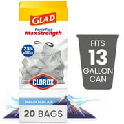 Glad ForceFlex MaxStrength with Clorox 13 Gallon Tall Kitchen Trash Bags, Mountain Air, 20 Bags