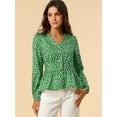 thumbnail image 2 of INSPIRE CHIC Women's Elegant Dots V Neck Smocked Ruffled Hem Peplum Top, 2 of 6