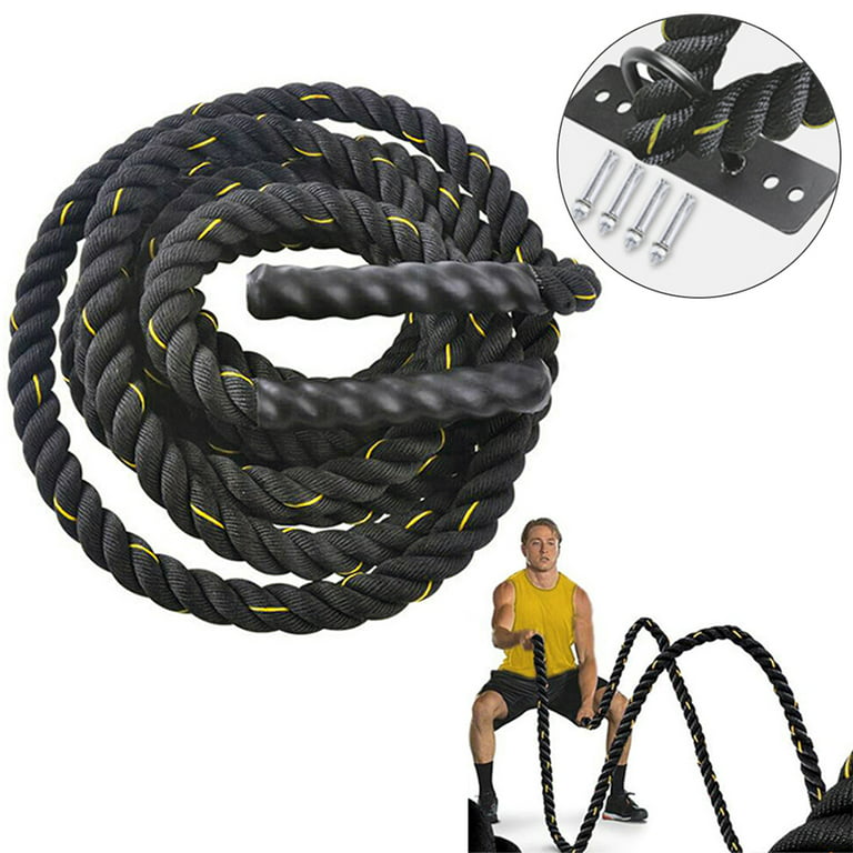 CUH Battle Rope 29.5 Ft Workout Ropes With Anchor Strength Training-rope  Strap Kit Outdoor Black Exercising Weighted Black And Yellow 9 Meters