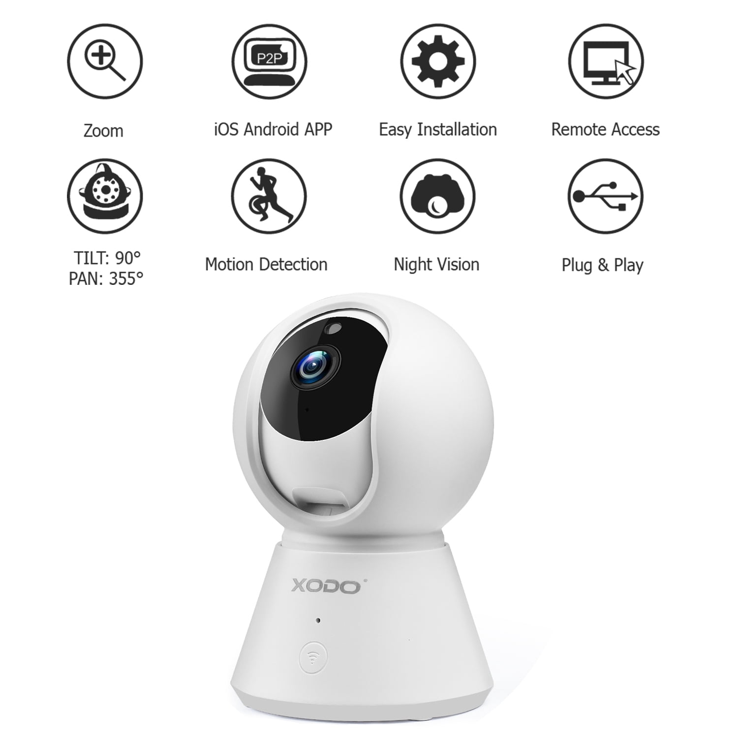 XODO WiFi 1080p HD Home Security Camera System, Indoor Wireless Camera with Night Vision & 2-Way Audio, White