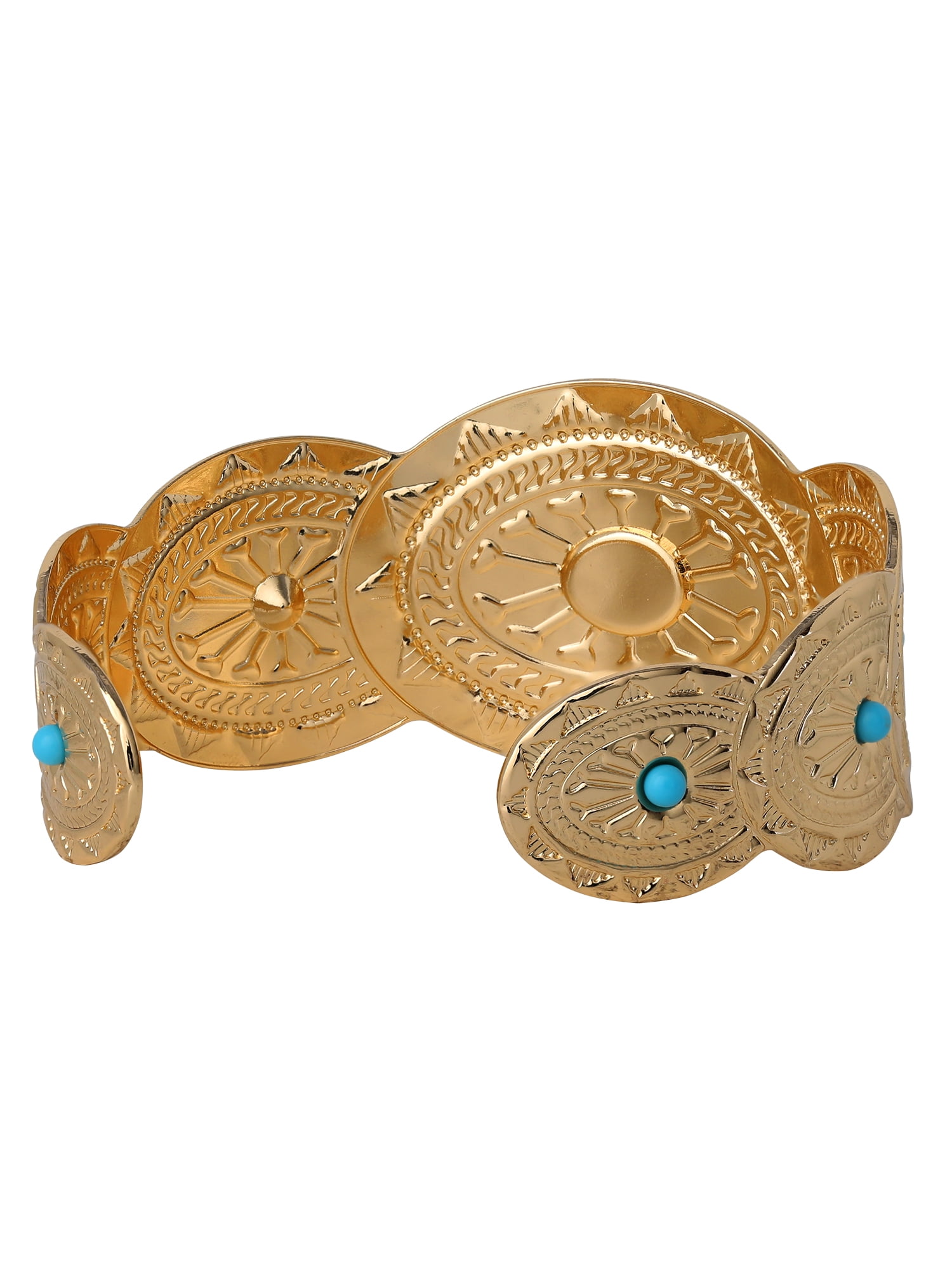 Jessica Simpson Women's Gold-Tone Faux Turquoise Engraved Cuff Bracelet