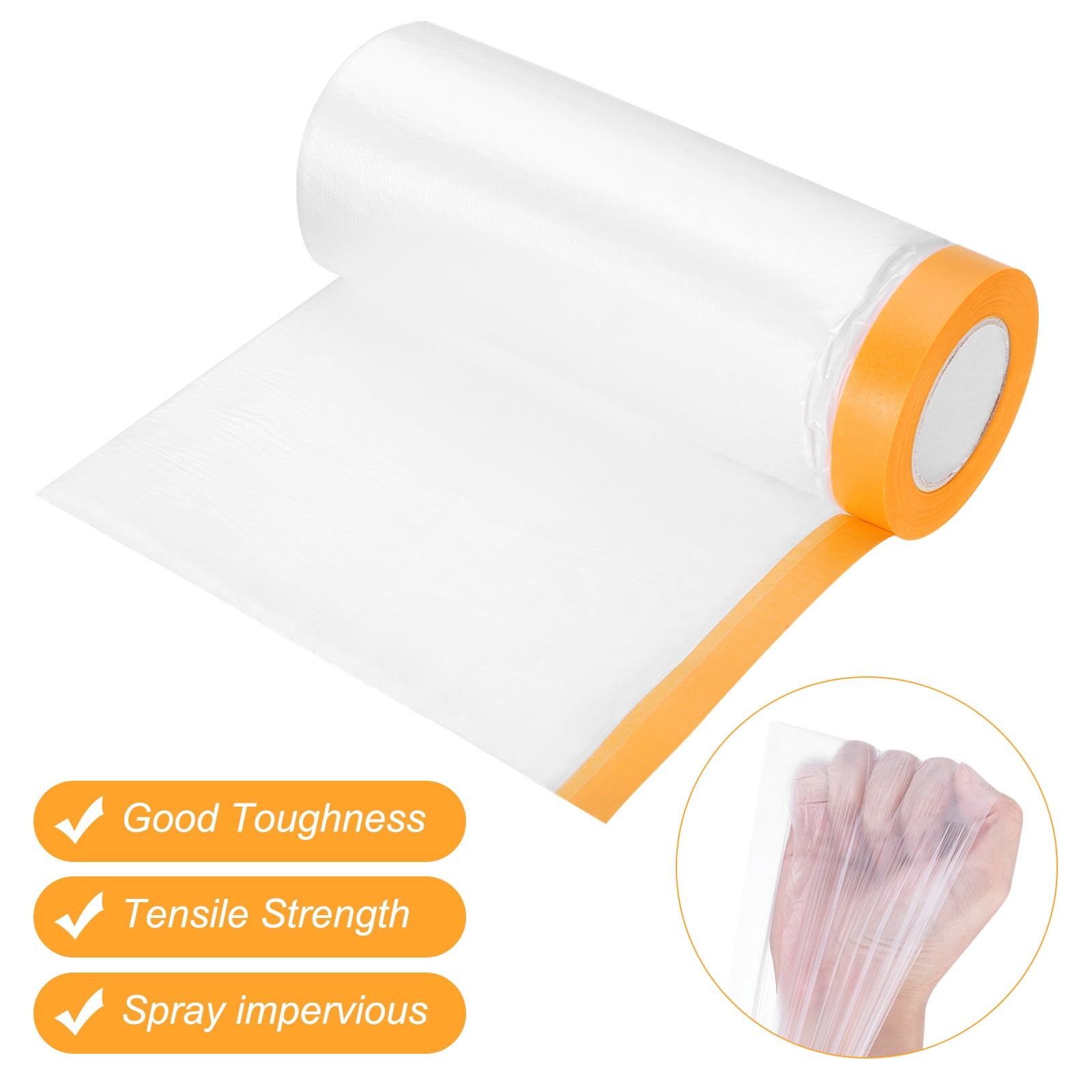 Uxcell 2 Rolls Painters Plastic With Tape, 9 x 52 Ft  Pre-Taped Masking Film Tape, Yellow/Clear