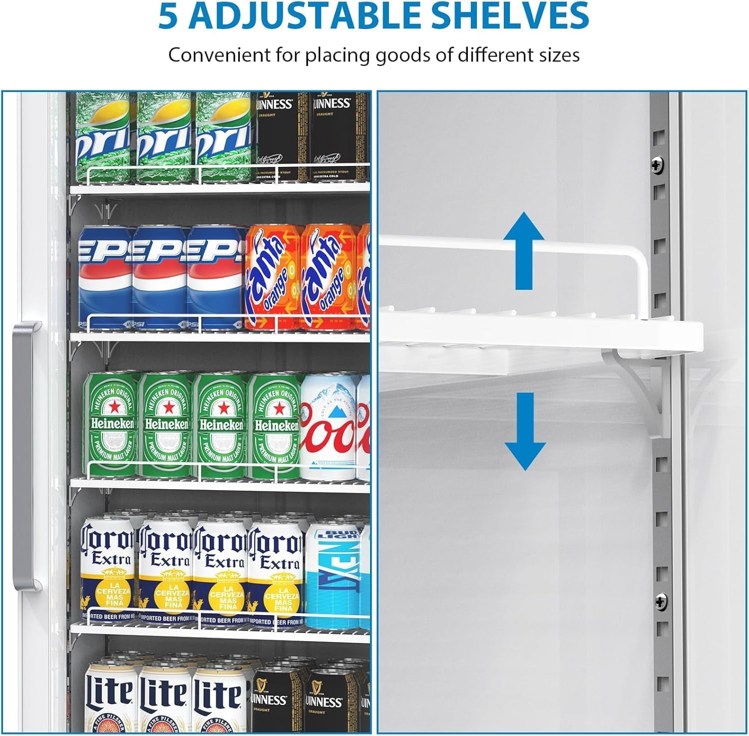 Homhougo Commercial Refrigerator, 12.4 Cu Ft Display Refrigerator Commercial, Upright Beverage Cooler With Reinforced Glass Door Fridge, Adjustable Shelves, Drink Organizers, Soft Led Light, White