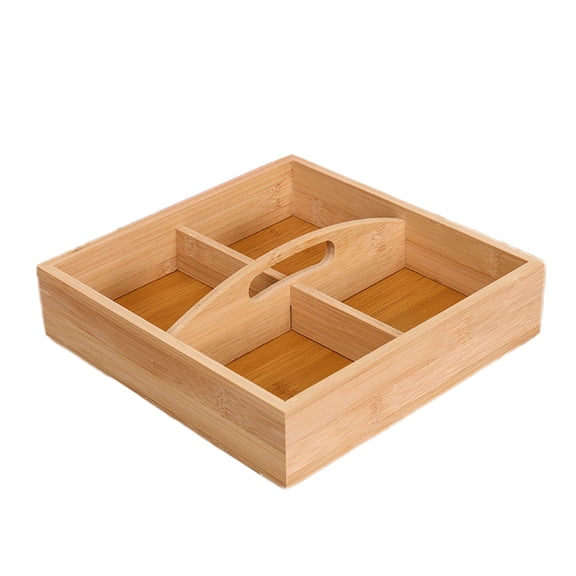 Orangide Bamboo Dried Fruit Box with Lid 4 Compartment Serving Tray for Nuts Snacks Candy Party Wedding Favors Chinese New Year Home Decor