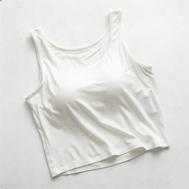 Xuyuer Ladies Fashion Sleeveless Round Neck Solid Color Modal Bottoming Vest Top with Chest Pads, Seamless Camisole for Everyday Comfort and Layering Essentials