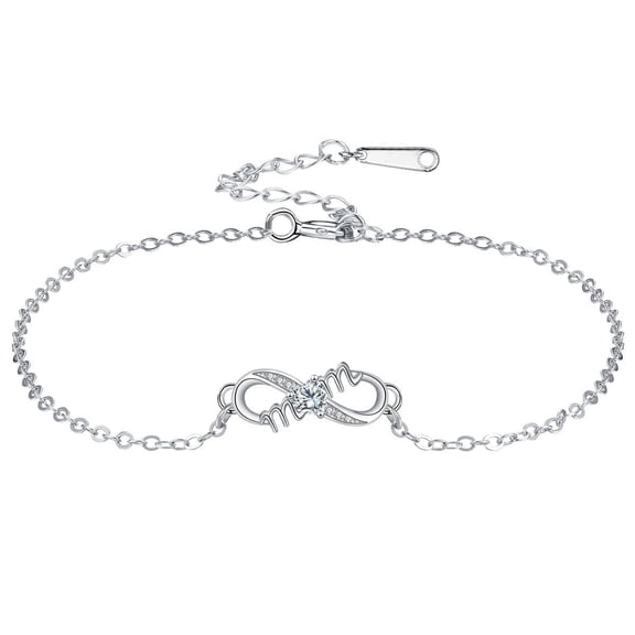 Mom Bracelet for Women, white gold plated Infinity Bracelet with Heart Birthstone, Jewelry Gift for Mom Daughter Wife, 6.5 2"