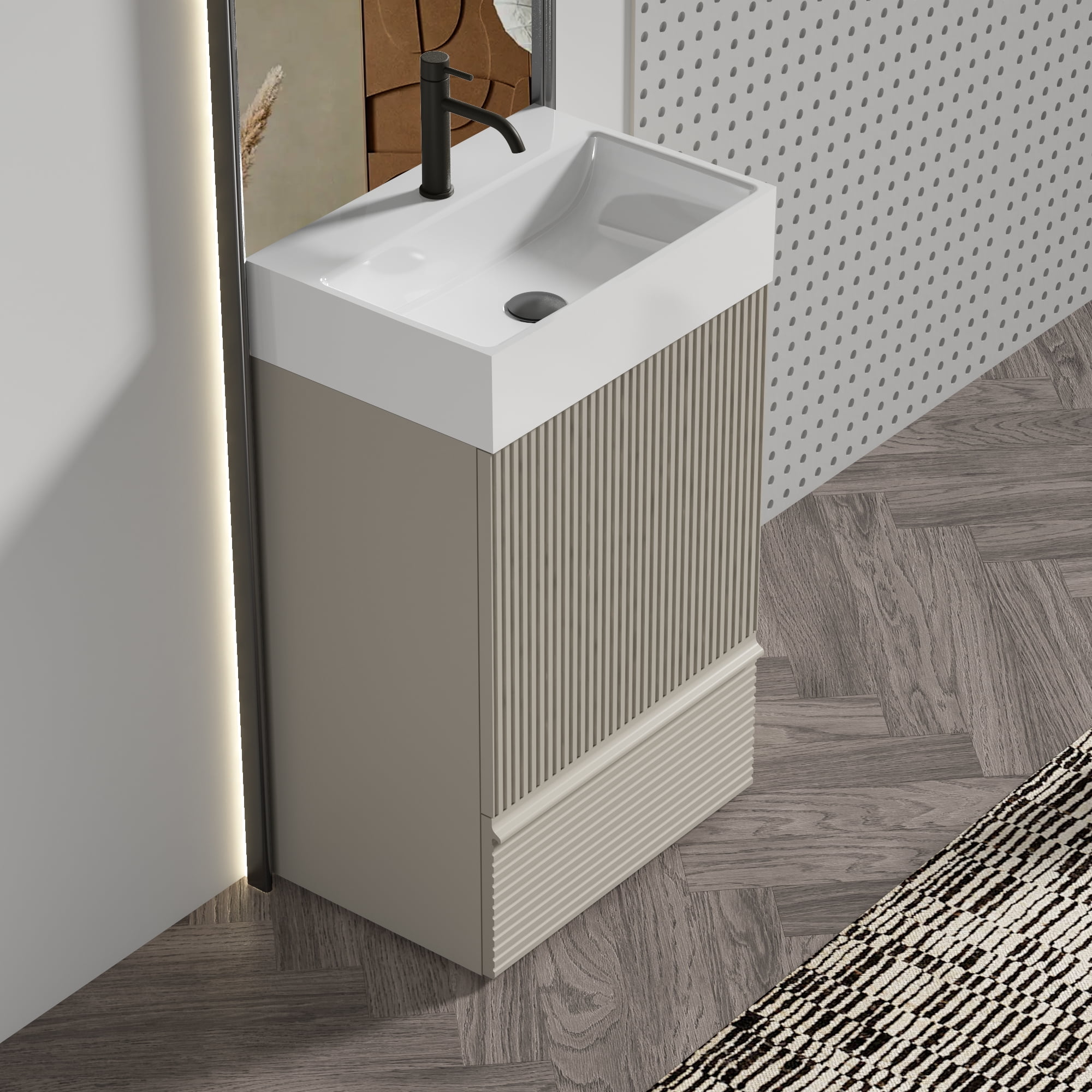 Vanity With Sink, Gada 20" Striped Cashmere Grey Bathroom Vanity with Ceramic Sink, Freestanding Bathroom Cabinet for Modern Bathroom, KD, Grey Bathroom Vanity,Mdf Single Sink Vanity