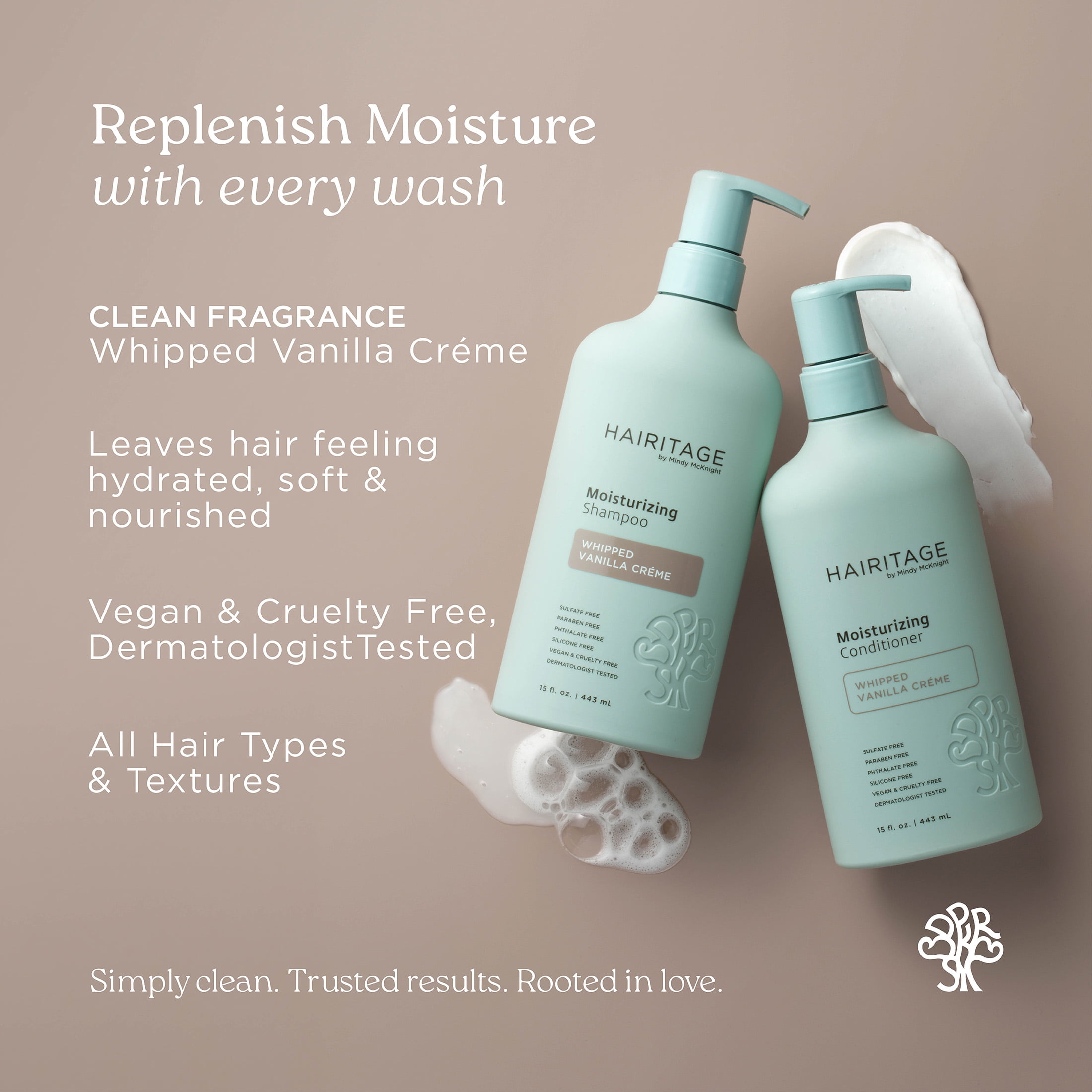 Hairitage Whipped Vanilla Crème Moisturizing Conditioner for Dry Hair, Sulfate Free, 15 fl oz