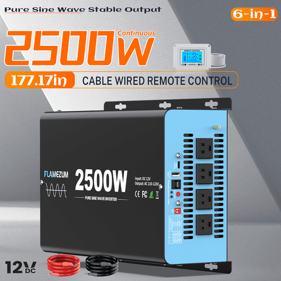 New Upgraded 3000 Watts Pure Sine Wave Inverter, 24V DC to 110V AC Power Inverter with 4 AC Outlets, USB Port, Type-C Port for Truck, Vehicle, Power Outage, Remote Control with LCD Screen