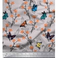 thumbnail image 1 of Soimoi Gray Japan Crepe Satin Fabric Flower & Butterfly Printed Craft Fabric by The Yard 42 Inch Wide, 1 of 5