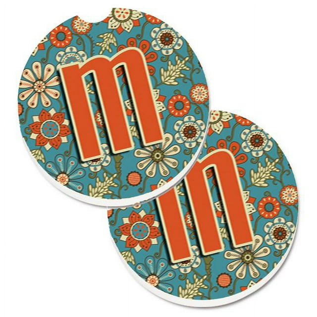Carolines Treasures CJ2012-MCARC Lettre M Fleurs Bleu Rétro Ensemble de 2 Porte-Gobelet Voiture Coaster