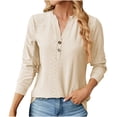 thumbnail image 1 of Kovlvoll Womens Blouses Long Sleeve Buttons V Neck Solid Color Fashion T-Shirt Fall Tunic Tops, 1 of 4