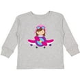 thumbnail image 3 of Inktastic Pilot Girl, Airplane, Plane, Flying, Brown Hair Girls Long Sleeve Toddler T-Shirt, 3 of 5