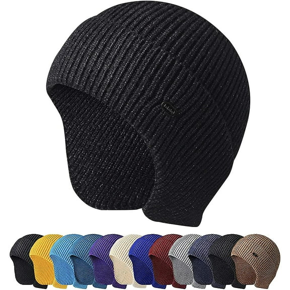 Viworld Men Women Winter Warm Hat Knitted Beanie Ear Flaps Earmuff Skull Cap Hat for Outdoor Ski Hiking (Black)