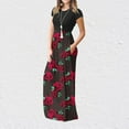 thumbnail image 5 of MIANHT Womens Dresses Vintage Empire Waist Pleated Swing A Line Long Dresses with Pocket Formal Floral Print Round Neck Short Sleeve Maxi Summer Dress Red XL, 5 of 7