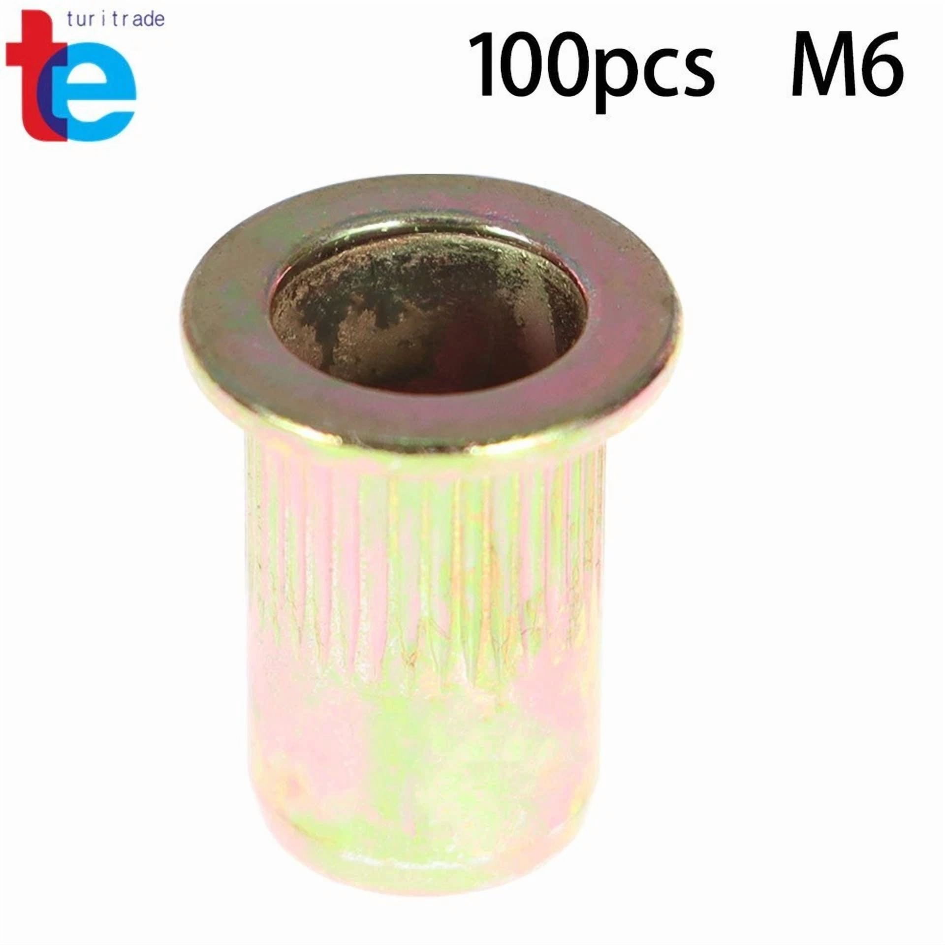 CIRCLE- Pack 100 M6 Metric Carbon Steel Rivet Nut Flat Head Threaded Insert Nutsert