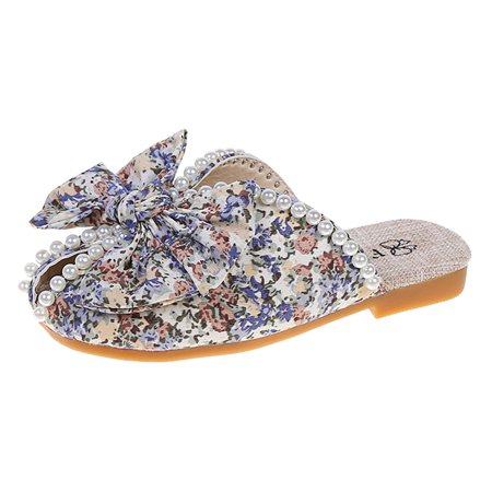 QYZEU Toddler Slipper Size 9 Little Girl Sandals Size 6 Girls Bowknot Slippers Pearl Soft Sole Princess Shoes Floral Baotou Slippers