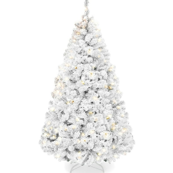 Best Choice Products 6ft Pre-Lit White Christmas Pine Tree w/ Flocked Branches, 250 Warm White Lights