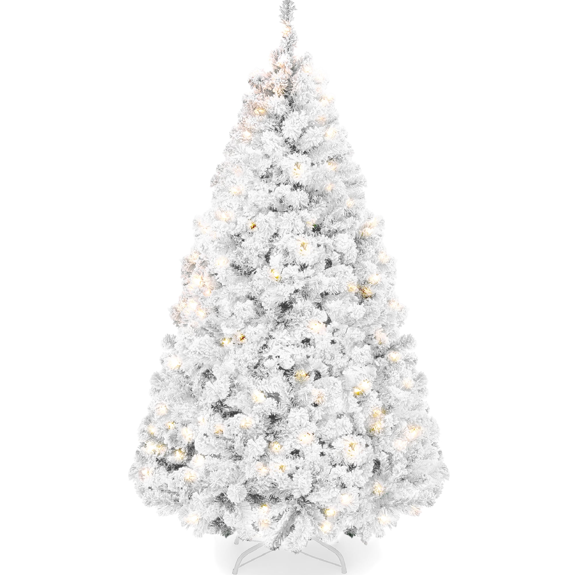 Best Choice Products 6ft Pre-Lit White Christmas Pine Tree w/ Flocked Branches, 250 Warm White Lights